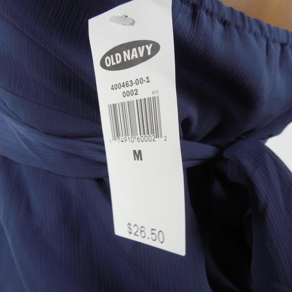 OLD NAVY M Halter Top NWT Beads Lined Chiffon V-Neck Ties In Back Navy Blue - Picture 10 of 11